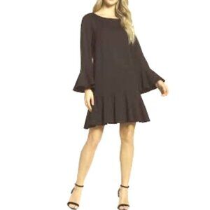 French Connection Matuka Lula Black Ruffle Hem Bell Sleeves Dress Women's Size 4